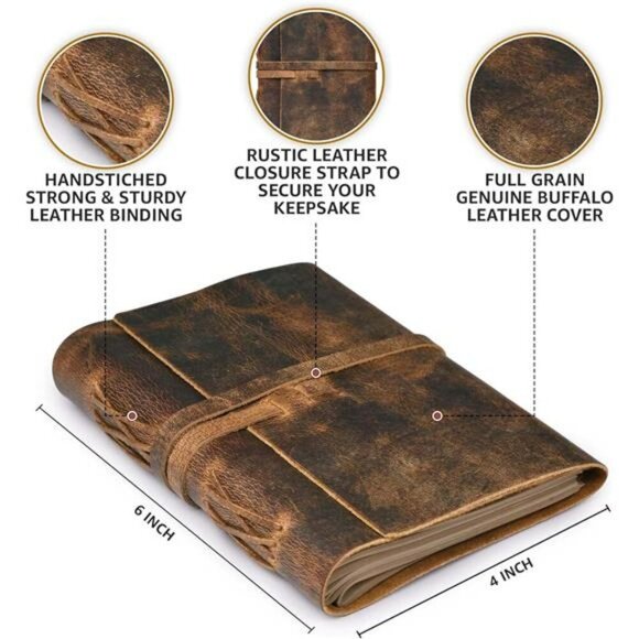 Leather Journal Notebook Genuine Leather Writing Notebook Lined Paper Travel Dia - Picture 3 of 7